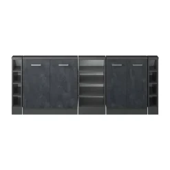 Küchenschrank für Dachschrägen R-Line Schwarz Beton 215 cm 5er Set Vicco