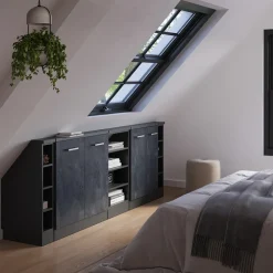 Küchenschrank für Dachschrägen R-Line Schwarz Beton 215 cm 5er Set Vicco