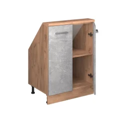 Küchenschrank für Dachschrägen R-Line Beton 60 cm mit 2 Türen Vicco