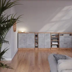 Küchenschrank für Dachschrägen R-Line Beton 60 cm mit 2 Türen Vicco