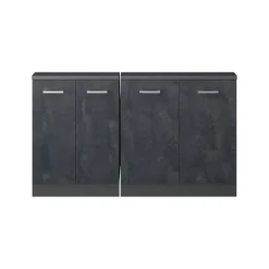 Küchenschrank für Dachschrägen R-Line Schwarz Beton 140 cm 2er Set Vicco