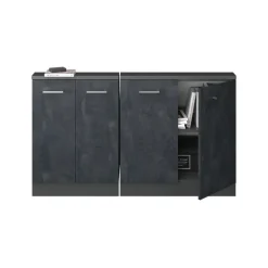 Küchenschrank für Dachschrägen R-Line Schwarz Beton 140 cm 2er Set Vicco