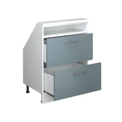 Küchenschrank für Dachschrägen R-Line Blau-Grau 60 cm mit 2 Schubladen Vicco