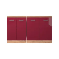 Küchenschrank für Dachschrägen R-Line Rot Hochglanz 140 cm 2er Set Vicco