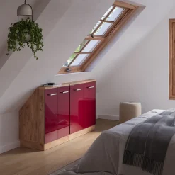 Küchenschrank für Dachschrägen R-Line Rot Hochglanz 140 cm 2er Set Vicco