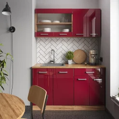 Küchenschrank für Dachschrägen R-Line Rot Hochglanz 140 cm 2er Set Vicco
