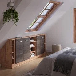 Küchenschrank für Dachschrägen R-Line Edelgrau 215 cm 5er Set Vicco