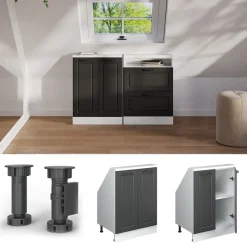 Küchenschrank für Dachschrägen R-Line Anthrazit Landhaus 60 cm mit 2 Türen Vicco