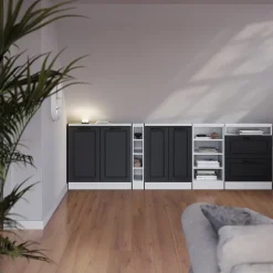 Küchenschrank für Dachschrägen R-Line Anthrazit Landhaus 60 cm mit 2 Türen Vicco