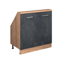 Küchenschrank für Dachschrägen R-Line Schwarz Beton 80 cm mit 2 Türen Vicco