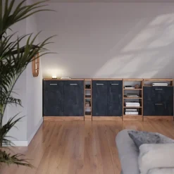 Küchenschrank für Dachschrägen R-Line Schwarz Beton 80 cm mit 2 Türen Vicco