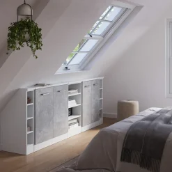 Küchenschrank für Dachschrägen R-Line Beton 215 cm 5er Set Vicco