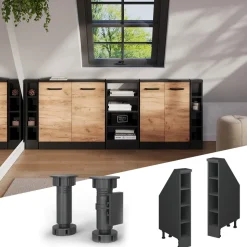 Küchenschrank für Dachschrägen R-Line Anthrazit 15 cm mit 4 Fächern Vicco