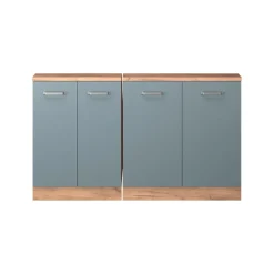 Küchenschrank für Dachschrägen R-Line Blau-Grau 140 cm 2er Set Vicco