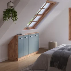 Küchenschrank für Dachschrägen R-Line Blau-Grau 140 cm 2er Set Vicco