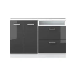Küchenschrank für Dachschrägen R-Line Anthrazit Hochglanz 120 cm 2er Set Vicco