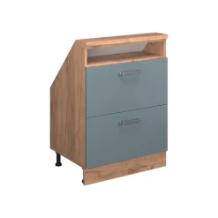 Küchenschrank für Dachschrägen R-Line Blau-Grau 60 cm mit 2 Schubladen Vicco