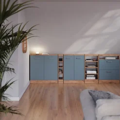 Küchenschrank für Dachschrägen R-Line Blau-Grau 60 cm mit 2 Schubladen Vicco