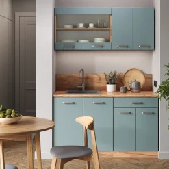 Küchenschrank für Dachschrägen R-Line Blau-Grau 60 cm mit 2 Schubladen Vicco