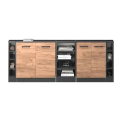 Küchenschrank für Dachschrägen R-Line Goldkraft Eiche 215 cm 5er Set Vicco