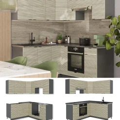 Küchenschränke Fame-Line Eiche Paneel/Anthrazit 190 x 46 cm ohne Arbeitsplatte Vicco