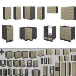 Küchenschränke Fame-Line Eiche Paneel/Anthrazit 190 x 46 cm ohne Arbeitsplatte Vicco