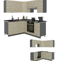 Küchenschränke Fame-Line Eiche Paneel/Anthrazit 190 x 46 cm ohne Arbeitsplatte Vicco