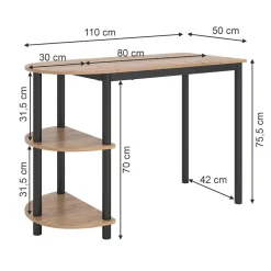 Küchentisch Freetown Goldkraft Eiche/Schwarz 110 x 50 cm mit offene Ablagen Vicco