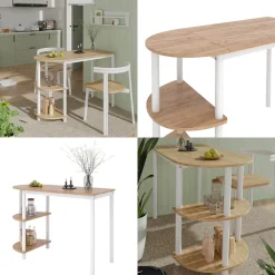 Küchentisch Freetown Goldkraft Eiche/Weiß 110 x 50 cm mit offene Ablagen Vicco