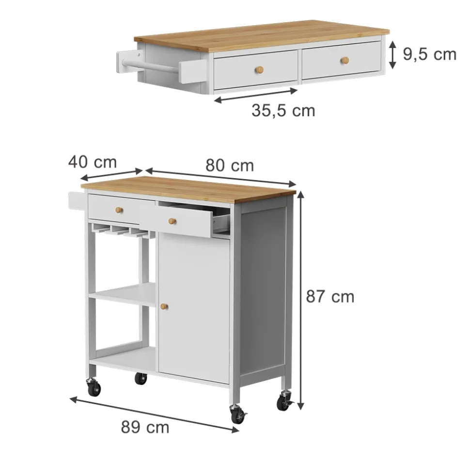 Küchenwagen Trayz Weiß 89 x 87 cm mit Rollen Vicco