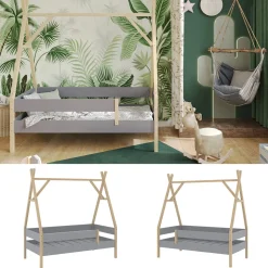 Kinderbett Bali Grau 80x160 cm Vitalispa