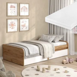 Kinderbett Clario Weiß/Artisan 90x200 cm mit Matratze Vicco