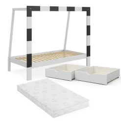 Kinderbett Football goal Weiß 178 x 142.5 cm mit Schublade und Matratze Vitalispa