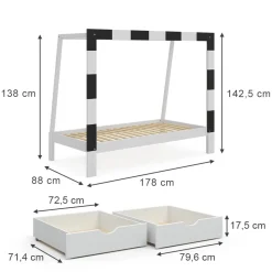 Kinderbett Football goal Weiß 178 x 142.5 cm mit Schublade und Matratze Vitalispa