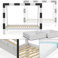 Kinderbett Football goal Weiß 178 x 142.5 cm mit Schublade und Matratze Vitalispa