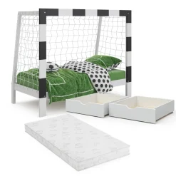 Kinderbett Football goal Weiß 178 x 142.5 cm mit Schublade und Matratze Vitalispa
