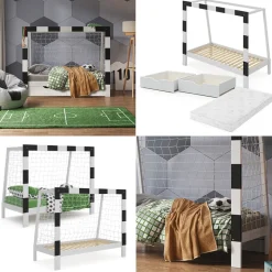 Kinderbett Football goal Weiß 178 x 142.5 cm mit Schublade und Matratze Vitalispa