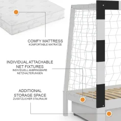 Kinderbett Football goal Weiß 178 x 142.5 cm mit Schublade und Matratze Vitalispa