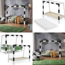 Kinderbett Football goal Weiß 80x160 cm mit Matratze Vitalispa