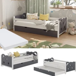 Kinderbett Jessica Grau 80x160 cm mit Schublade und Matratze Vitalispa