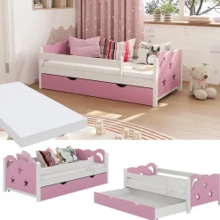 Kinderbett Jessica Rosa 70x140 cm mit Schublade und Matratze Vitalispa