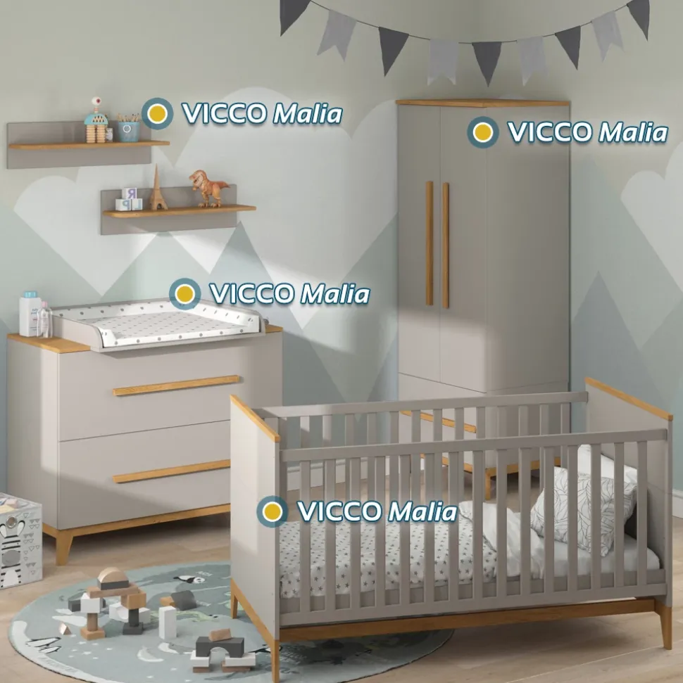 Kinderbett Malia Cashmere/Eiche 70x140 143.2 x 81 cm, mit Matratze Vitalispa