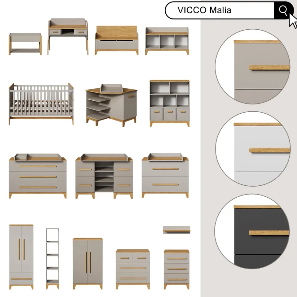 Kinderbett Malia Cashmere/Eiche 70x140 143.2 x 81 cm, mit Matratze Vitalispa