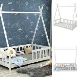 Kinderbett Susanna Weiß 80x160 cm mit Rausfallschutz Vitalispa