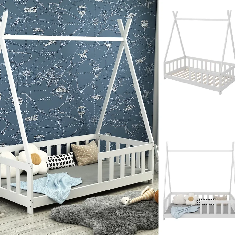 Kinderbett Susanna Weiß 80x160 cm mit Rausfallschutz Vitalispa