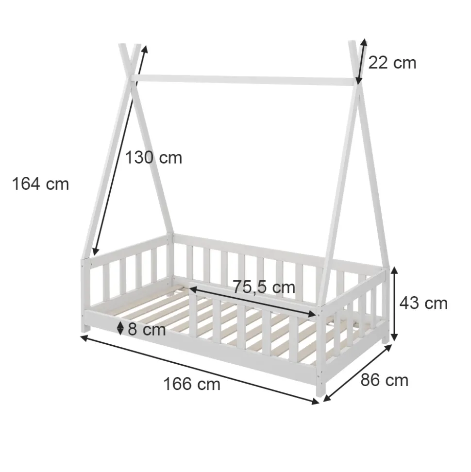Kinderbett Susanna Weiß 80x160 cm mit Rausfallschutz Vitalispa