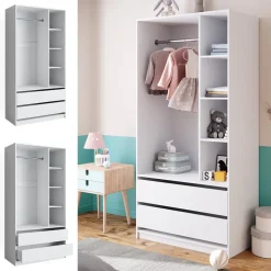 Kinderkleiderschrank Elmo Weiß 100 x 200 cm mit 2 Schubladen Vicco