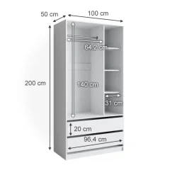 Kinderkleiderschrank Elmo Weiß 100 x 200 cm mit 2 Schubladen Vicco