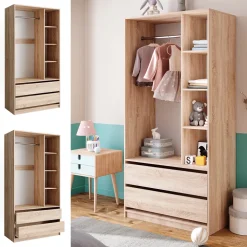 Kinderkleiderschrank Elmo Sonoma 100 x 200 cm mit 2 Schubladen Vicco