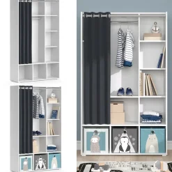 Kinderkleiderschrank Luigi Weiß 105.8 x 178.1 cm mit Vorhang-Kleiderstange Vicco